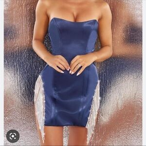 Oh Polly Dark Blue Corset Diamente Mini Dress